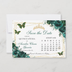 Emerald Green Floral Quinceanera 16th Calendar Save The Date