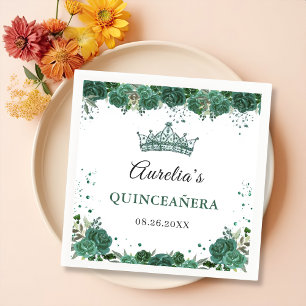 Emerald Green Floral Quinceanera Birthday Napkin