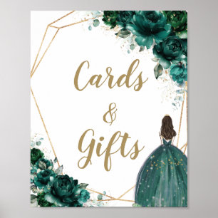 Emerald Green Floral Quinceañera Cards and Gifts  Poster