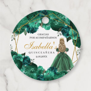 Emerald Green Floral Quinceanera Circle Favour Tag