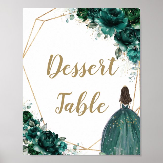 Emerald Green Floral Quinceañera Dessert Table  Poster (Front)