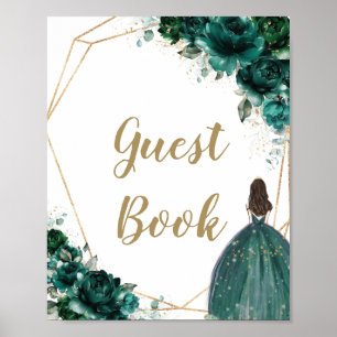 Emerald Green Floral Quinceañera Guest Book Sign