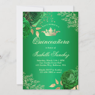 Emerald Green Floral Quinceanera Invitation