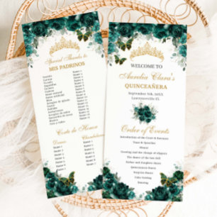 Emerald Green Floral Quinceañera Order of Events Programme