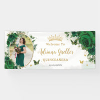 Emerald Green Floral Quinceañera Photo Backdrop