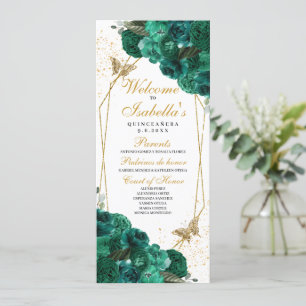Emerald Green Floral Quinceanera Program Invitation