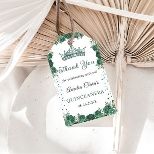 Emerald Green Floral Quinceañera Thank You  Gift Tags