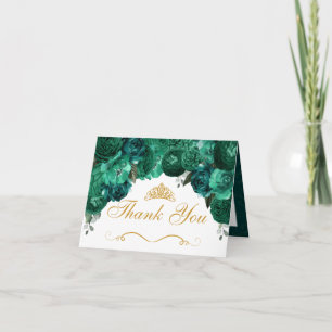 Emerald Green Floral Quinceanera Thank You Invitation