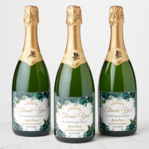 Emerald Green Floral Roses Butterflies Favour Sparkling Wine Label