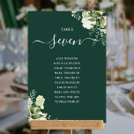 Emerald Green Floral Seating Plan Table Number<br><div class="desc">These elegant emerald green botanical greenery leaves wedding table numbers can be personalised with your guests' seating plan set in chic typography. The cards are printed on the front and back (double-sided). Designed by Thisisnotme©</div>