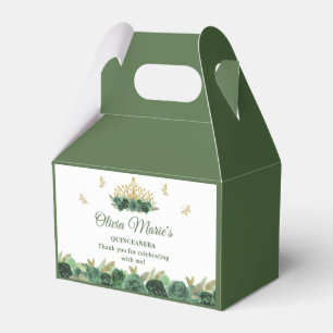 Emerald Green Floral Tiara Butterfly Quinceanera  Favour Box