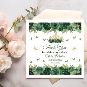 Emerald Green Floral Tiara + Butterfly Quinceanera Napkin
