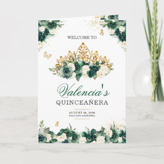 Emerald Green Floral Tiara Butterfly Quinceanera Programme