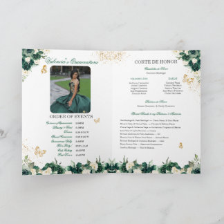 Emerald Green Floral Tiara Butterfly Quinceanera Programme