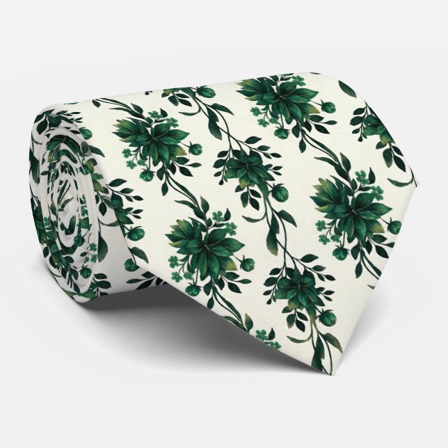 Emerald Green Floral Vine  Tie (Rolled)