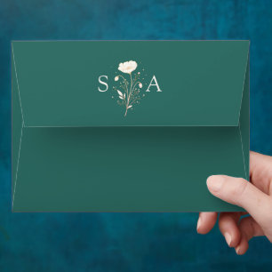 Emerald Green Floral Wedding Envelope