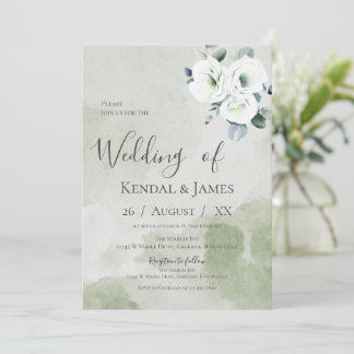 Emerald Green Floral Wedding Invitation