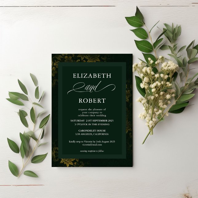 Emerald Green Floral Wedding Invitation - Classic  (Creator Uploaded)