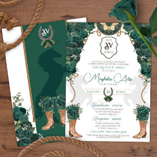 Emerald Green Floral Western Charro Quinceañera Invitation
