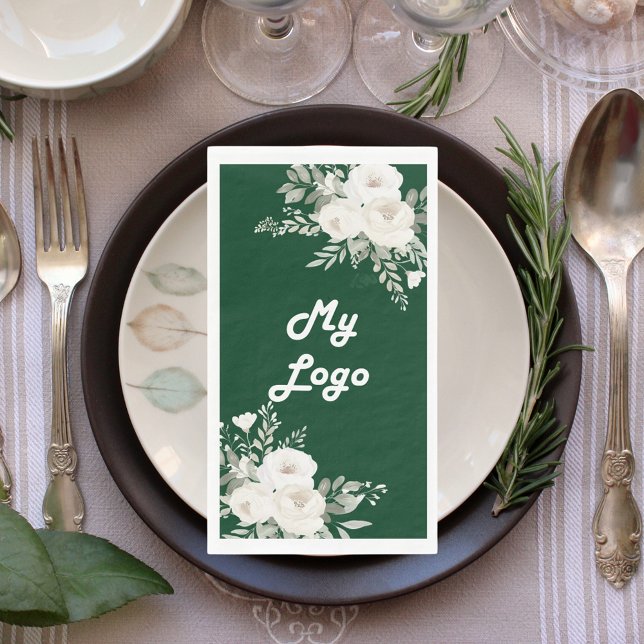 Emerald green florals sage green business logo napkin (Creator Uploaded)