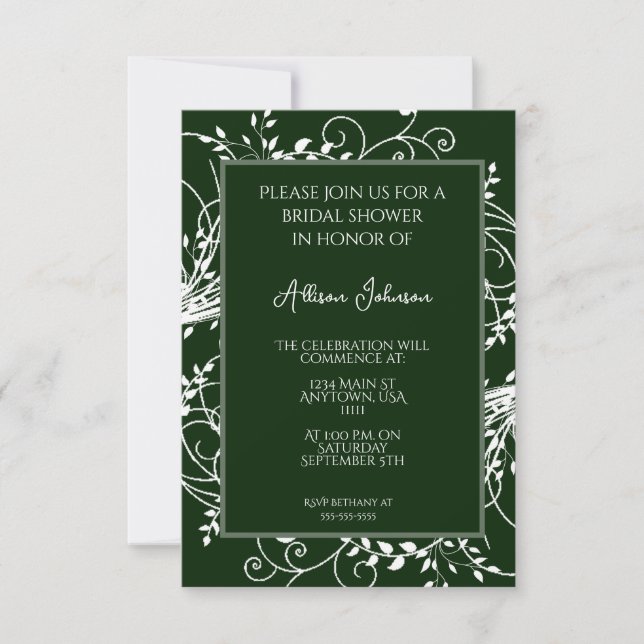 Emerald Green Flourish Bridal Shower Invitation (Front)