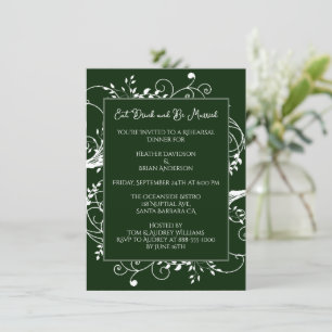 Emerald Green Flourish Rehearsal Dinner Invitation