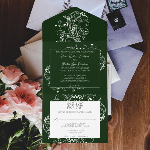 Emerald Green Flourish Wedding All In One Invitation