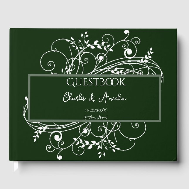 Emerald Green Flourish Wedding Guest Book (Front)