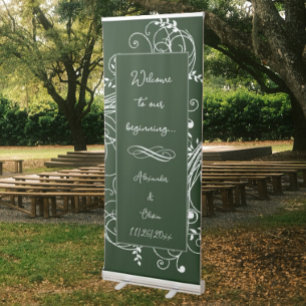 Emerald Green Flourish Wedding Retractable Banner