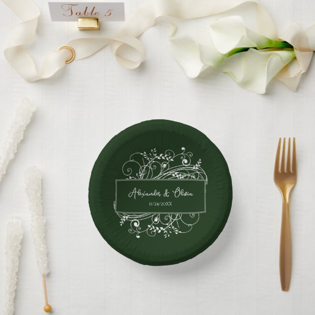Emerald Green Flourish Wedding Shower Paper Bowls Paper Plate (Wedding)