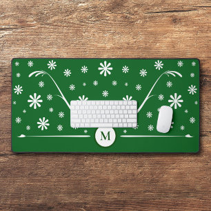 Emerald Green Flower Power Monogram Desk Mat