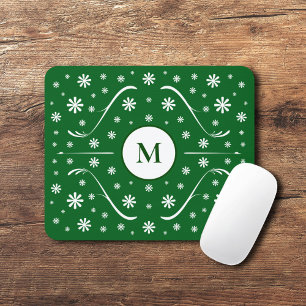 Emerald Green Flower Power Monogram Mouse Pad