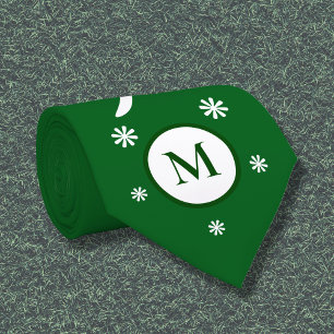 Emerald Green Flower Power Monogram Neck Tie