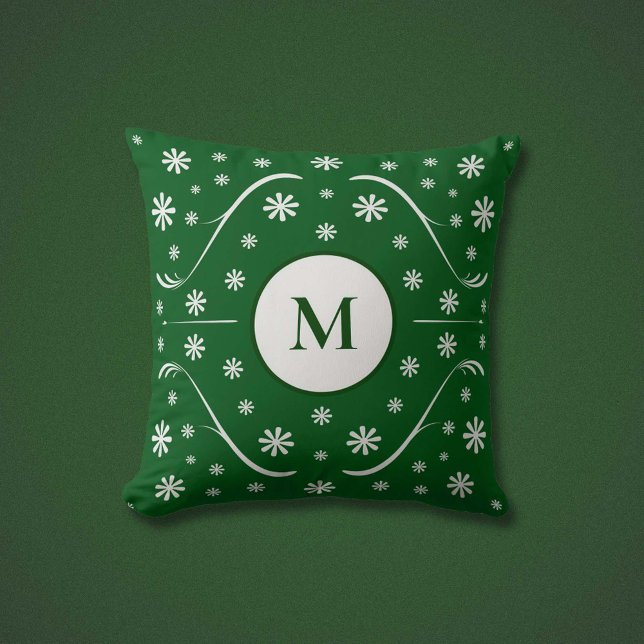 Emerald Green Flower Power Monogram Pillow (Emerald Green Flower Power Monogram Pillow)