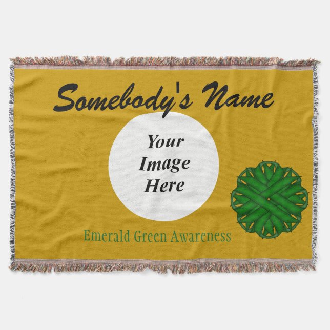 Emerald Green Flower Ribbon Template by K Yoncich Throw Blanket (Front)