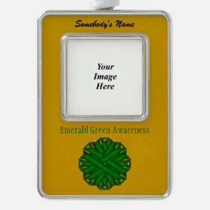 Emerald Green Flower Ribbon Tmpl(V-O) by K Yoncich Silver Plated Framed Ornament