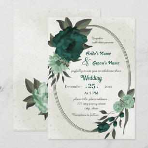 emerald green flowers botanical geometric wedding invitation