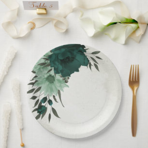emerald green flowers botanical paper plate