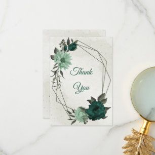 emerald green flowers botanical thank you card