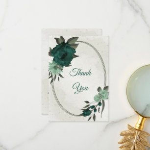 emerald green flowers botanical thank you card