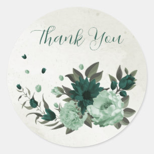 emerald green flowers botanical thank you classic round sticker