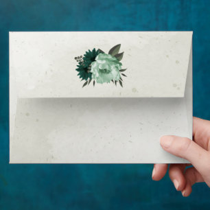 emerald green flowers botanical wedding envelope