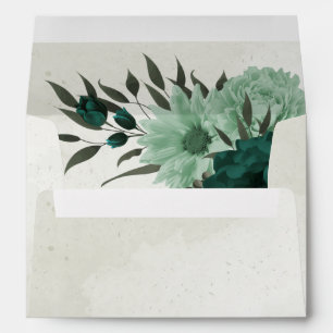 emerald green flowers botanical wedding envelope
