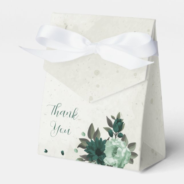 emerald green flowers botanical wedding  favour box (Front Side)