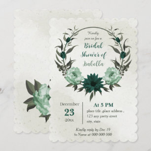 emerald green flowers geometric bridal shower invitation