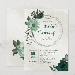 emerald green flowers geometric bridal shower invitation