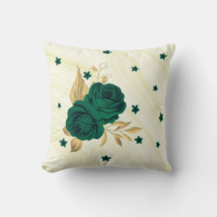 emerald green flowers gold leaves marble cushion