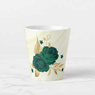 emerald green flowers gold leaves marble latte mug