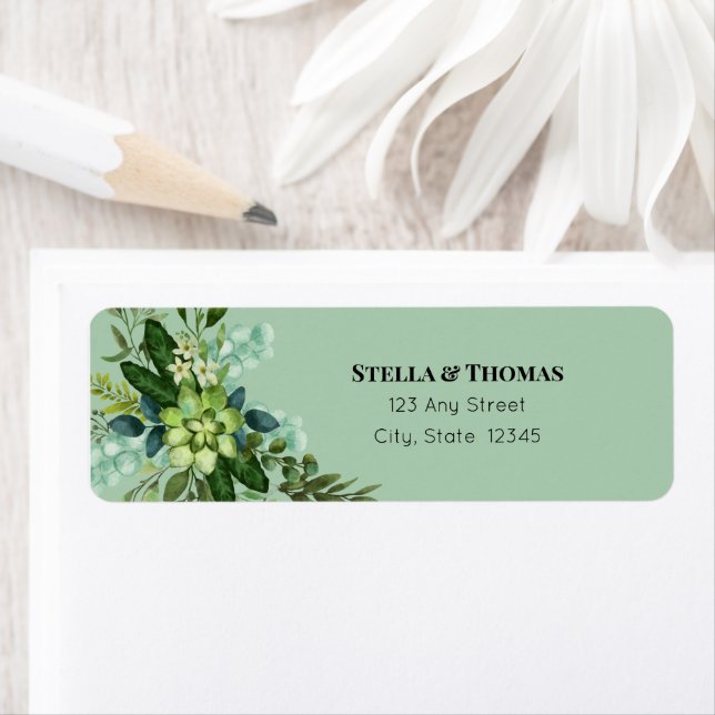 Emerald Green Flowers Return Address Labels (Insitu)