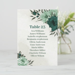 emerald green flowers seating chart card